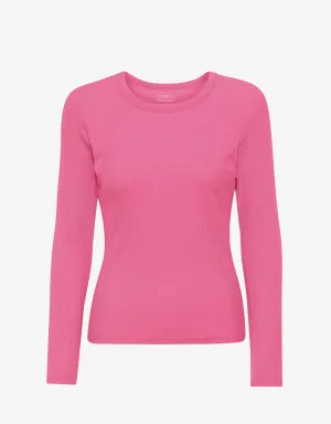 Women Organic Rib LS T-Shirt - Bubblegum Pink