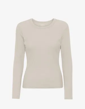 Women Organic Rib LS T-Shirt - Ivory White