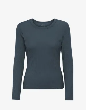 Women Organic Rib LS T-Shirt - Petrol Blue